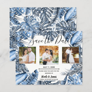 Casamento Vintage Blue Tropical Palms Salve a Data