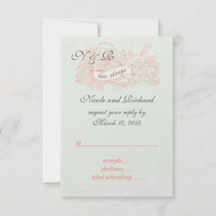 Casamento vintage cor-de-rosa coral verde RSVP da