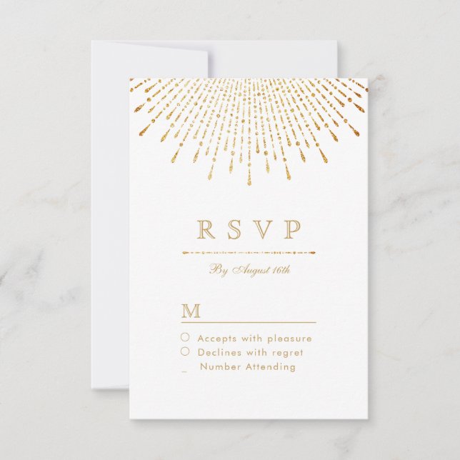 Casamento vintage de deco com brilho dourado RSVP (Frente)