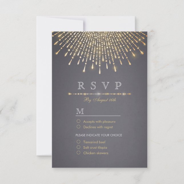 Casamento vintage de deco com brilho dourado RSVP (Frente)