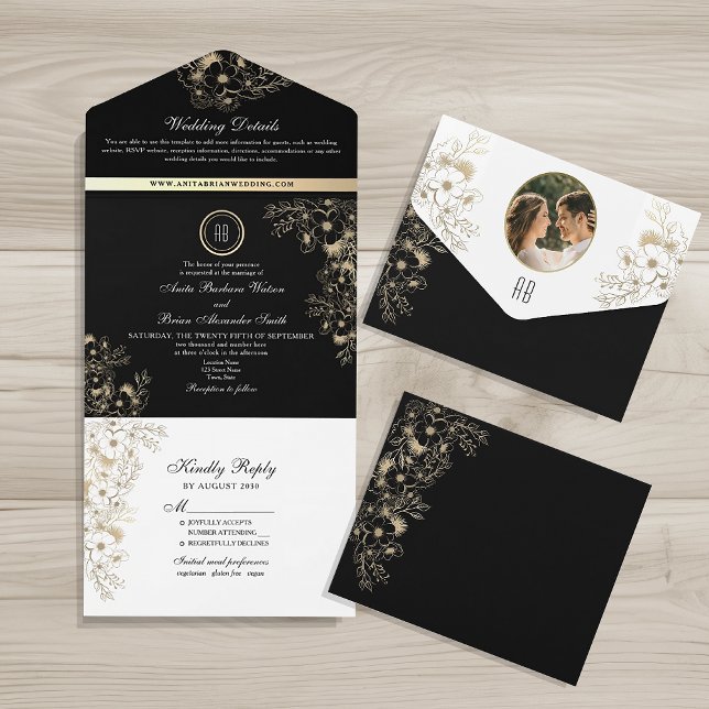 Casamento Vintage Dourado Preto e Branco (Criador carregado)