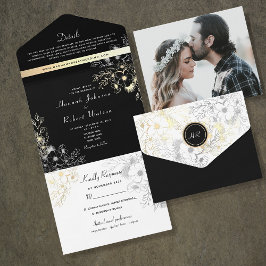 Casamento Vintage Elegante Dourado Preto e Branco