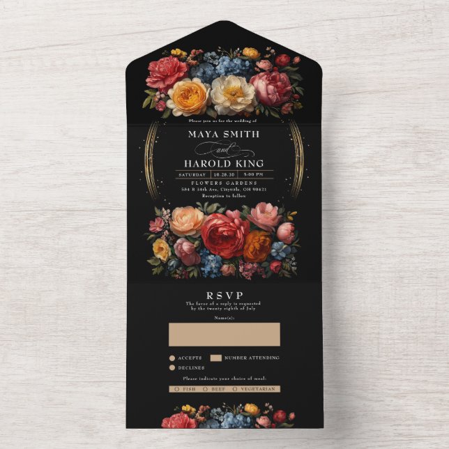 Casamento vintage Floral Botânico Preto (Interno)