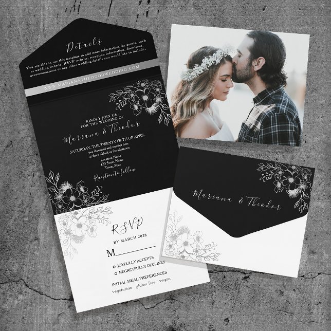 Casamento Vintage Floral Prata e Preto (Criador carregado)