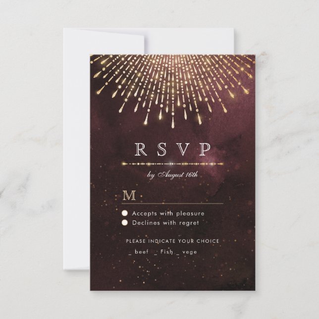 Casamento vintage Glamor Deco Burgundy RSVP (Frente)