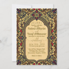Casamento vintage islâmico Convite Dourado Vermelh
