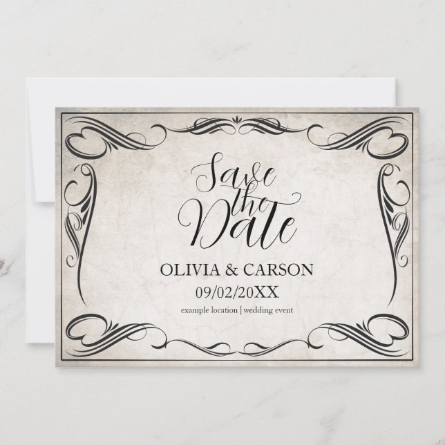 Casamento Vintage Preto Art Deco Save the Date (Frente)