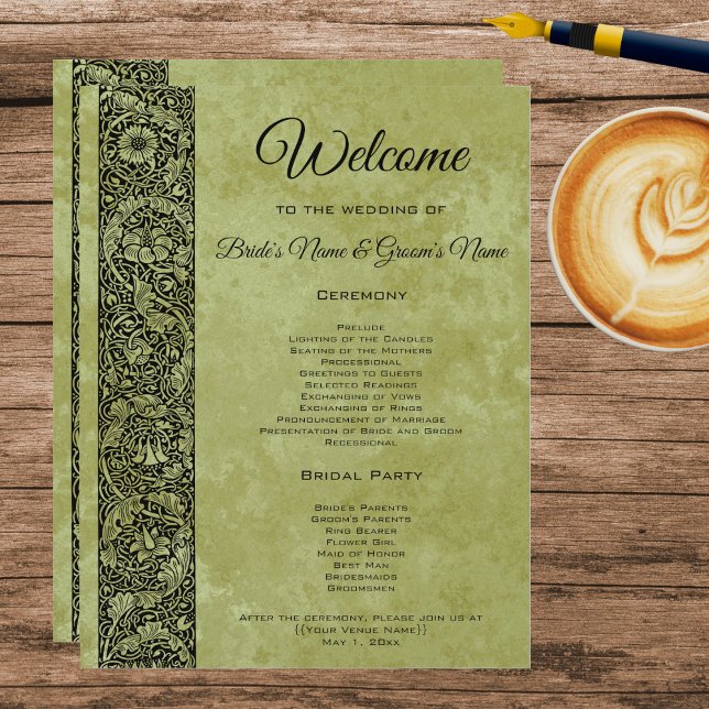 Casamento vintage, Programa de Rolagem Floral Vito (Vintage Victorian Style Floral Scroll Decorative Border Wedding Program)