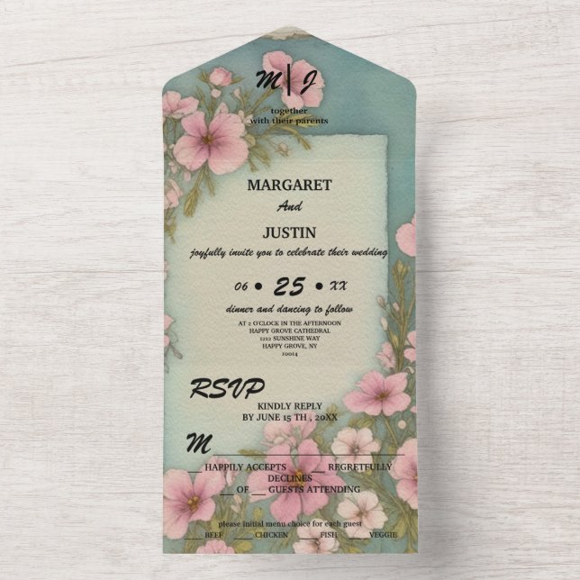 Casamento vintage Rosa Flores Aquarela (Interno)