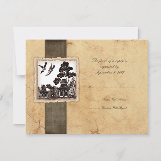 Casamento vintage RSVP de Pássaros Negros e Branco (Frente)