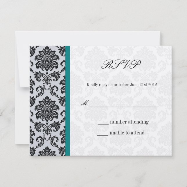 Casamento vintage Teal Monograma Damask RSVP (Frente)