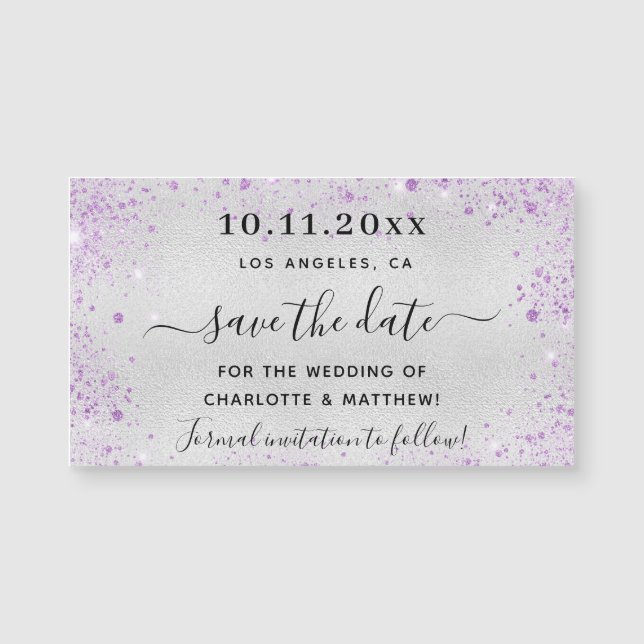 Casamento violeta de prata salve o ímã de data (Frente)