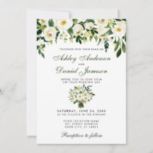 Casamento Watercolor Floral Verde Convite Branco W