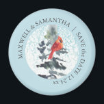 Casamentos imã salve o dia Winter Wonderland<br><div class="desc">Esta imã salve a data de inverno mostra uma terra maravilhosa de inverno de cor d'água,  oferecendo uma escolha rústica e única para montanhas,  Natal e casamentos de férias.</div>