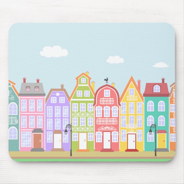 Casas de Cartoon da Cidade Velha e Bonita Mousepad (Frente)