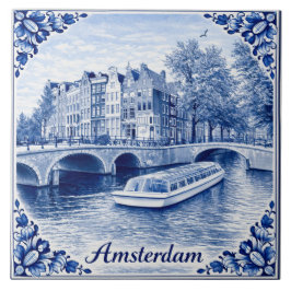 casas do canal de Amsterdã com azulejo estilo Delf