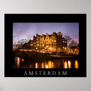 Casas do canal de Amsterdão no poster do preto do