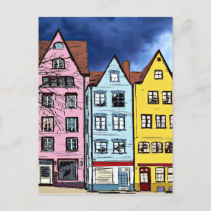 CASAS EM FILAIRA ARTE COLORIDA CARTÃO POSTAL