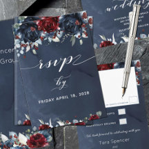 Cascading Peony Burgundy Marinho Wedding RSVP