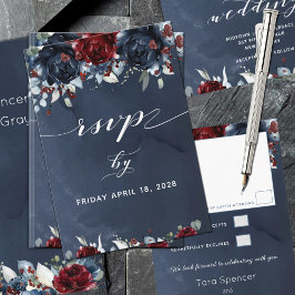 Cascading Peony Burgundy Marinho Wedding RSVP