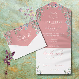 Cascata Floral Rosa Poento Monograma Casamento