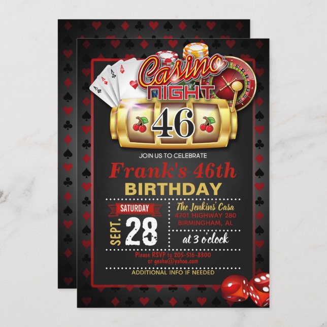 Casino 46º Convite de Aniversário (Frente/Verso)