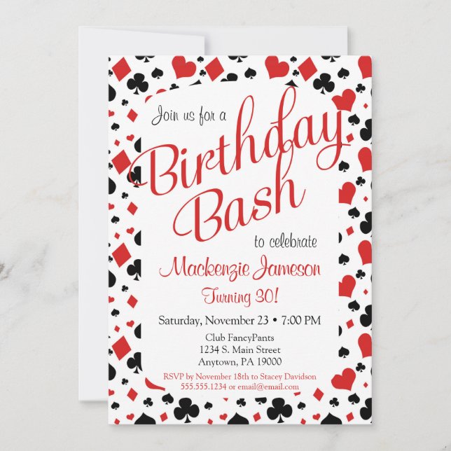 Casino Aniversário Convite Poker Festa de Jogos de (Frente)