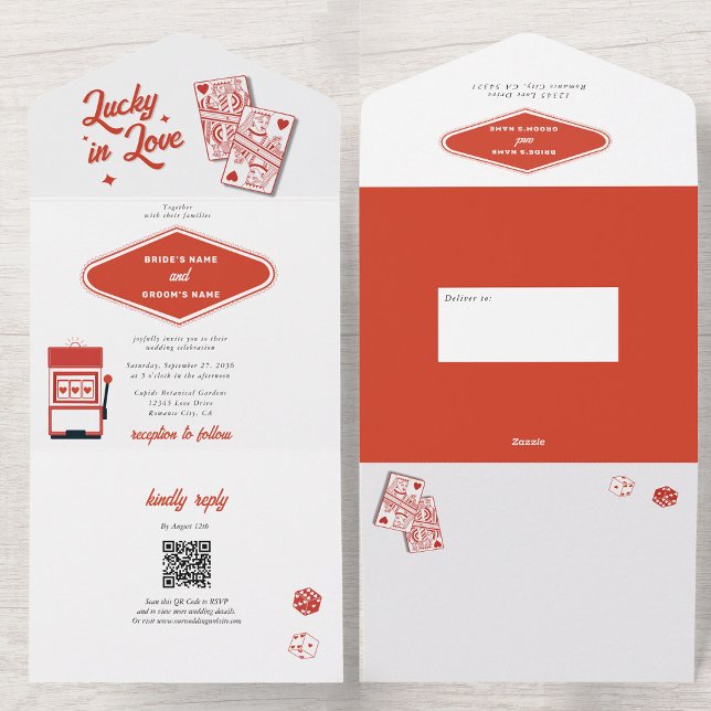 Casino de Destino de Las Vegas Casino com Sorte no (Las Vegas Destination Casino Lucky in Love Wedding All In One Invitation)
