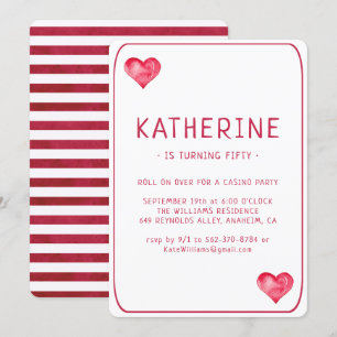 Casino Hearts Tocando Cartaz Convite de Aniversári