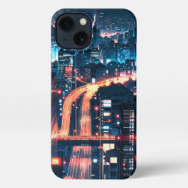 Caso de anime do iPhone 11-15: "Cityscape Sunset."