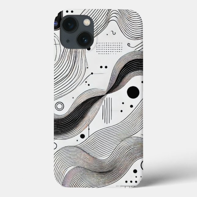 Caso do iPhone 13 da Linha Branca Mínima Preta (Verso)