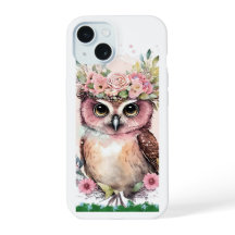 Caso do iPhone 15 com Coruja e Flores