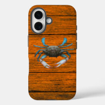 Caso do iPhone 16 da Madeira do caranguejo Azul
