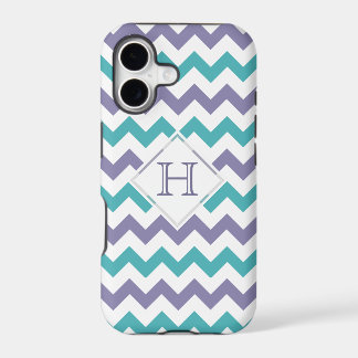 caso do iPhone 5: Monograma: Chevron roxo & azul