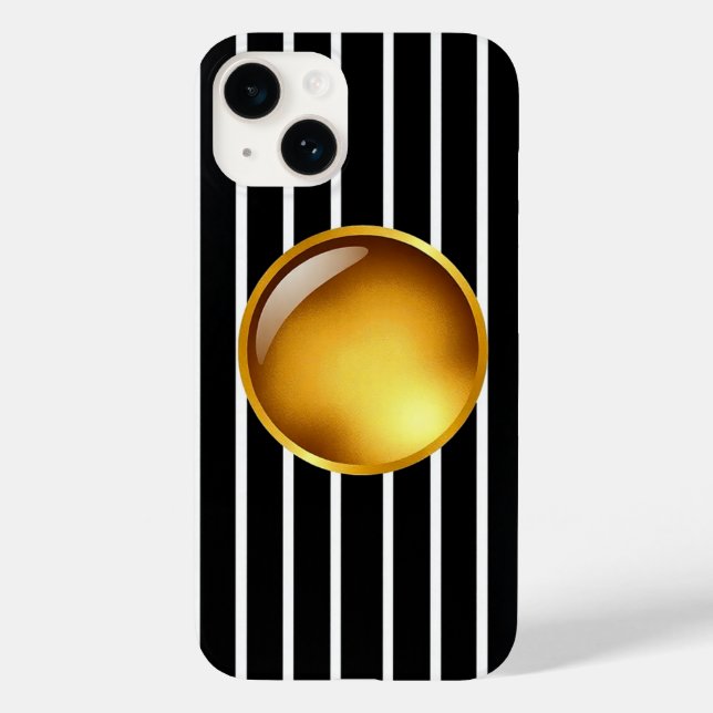 Caso do Luxury Black & Dourado Striped iPhone 16 | (Verso)