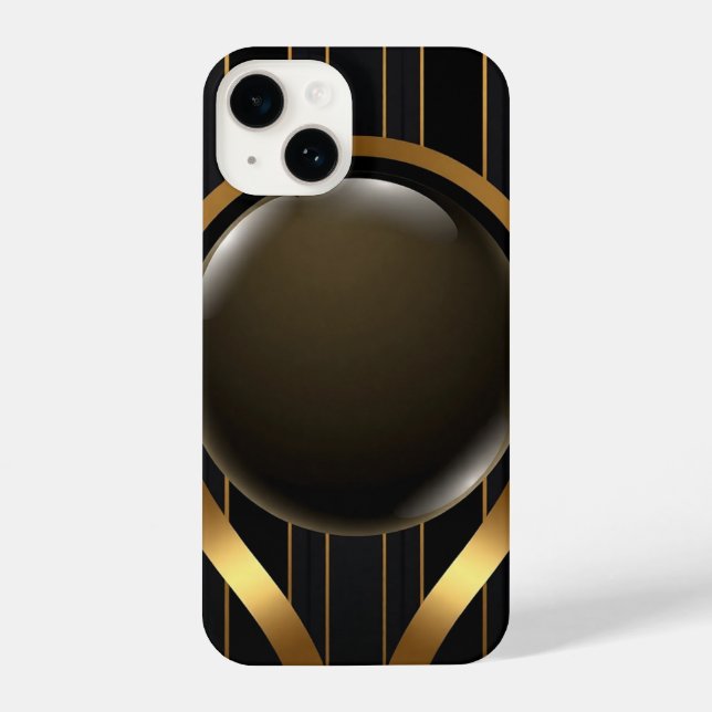 Caso do Luxury Black & Dourado Striped iPhone 16 | (Verso)