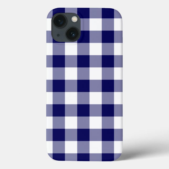 Caso do padrão Gingham branco e marinho iPhone 8/7 (Verso)