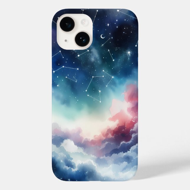 Caso Dreamlike Watercolor Night Sky iPhone 14 (Verso)