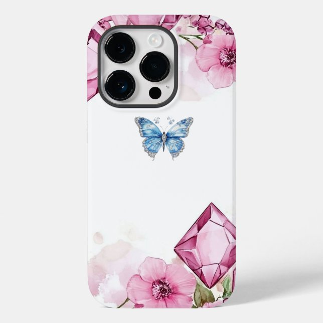 Caso Elegante Floral Gem Butterfly iPhone 14 Pro (Verso)