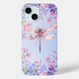 Caso Elegante Floral Pink Dragonfly iPhone 15