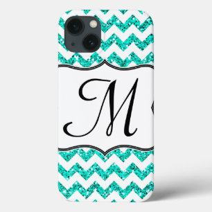 Caso IPAD de Glitt Chevron Girly Monograma de Teal