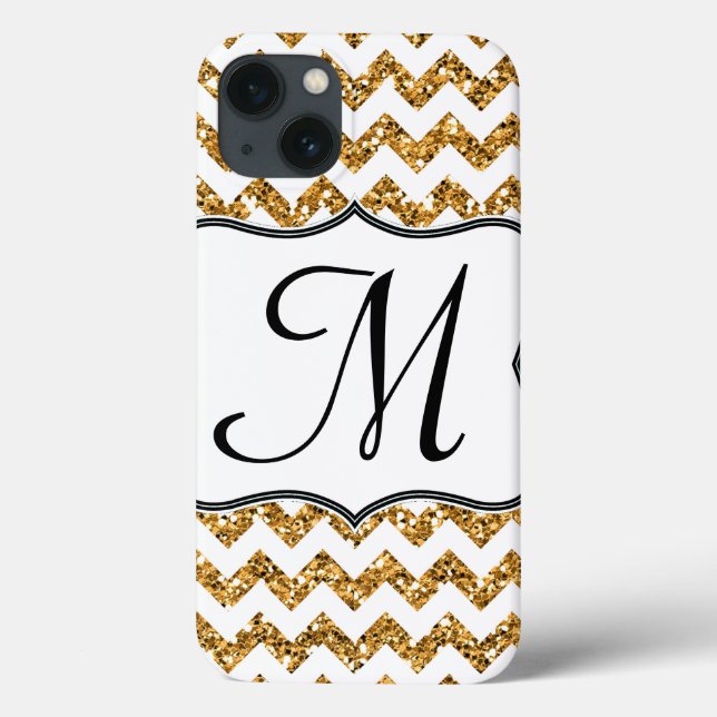 Caso IPAD do Moderno Dourado Glitt Chevron Girly M (Verso)