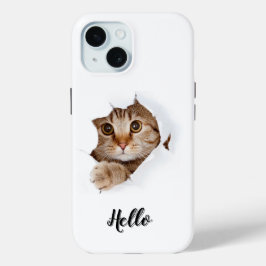 Caso IPhone 15 com gatinho bonito