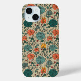 Caso iPhone 15 com Padrão de Flor Retroativo