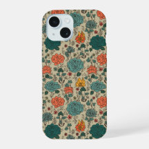 Caso iPhone 15 com Padrão de Flor Retroativo