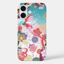 Caso iPhone 16 de Padrão Floral Japonês