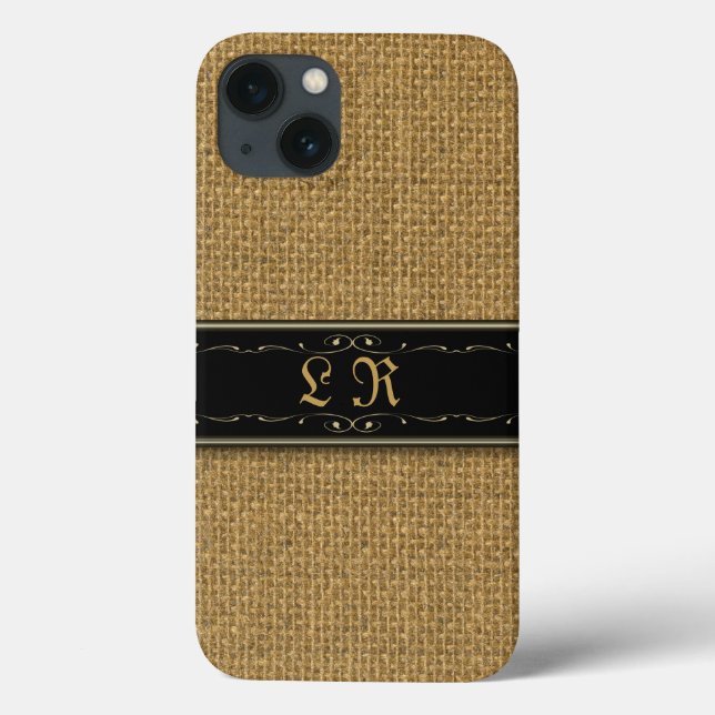 Caso Monograma Personalizado do iPhone 6 Burlap do (Verso)