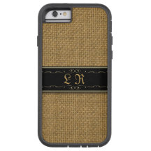 Caso Monograma Personalizado do iPhone 6 Burlap do