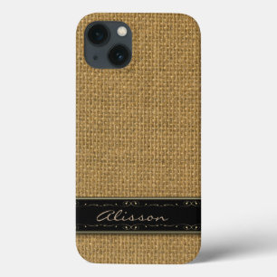 Caso Monograma Personalizado do iPhone 6 Burlap do