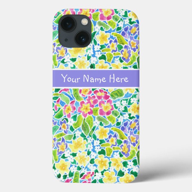 Caso Personalizado Rosa, Azul, Primroses Amarelo i (Verso)